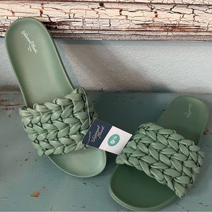 Puffy green slide sandals.  NWT